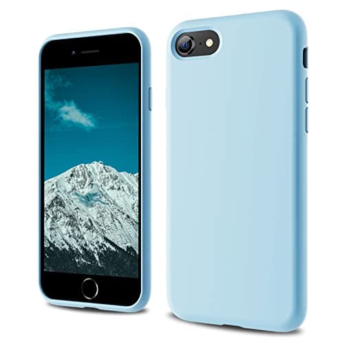 Image of CALOOP Designed for iPhone SE Case 2020/2022, iPhone 8/7 Case, Liquid Silicone Full Body Protective Covered Silky-Soft Anti-Scratch Gel Rubber Slim Shockproof Cover 4.7 inch, Sky Blue