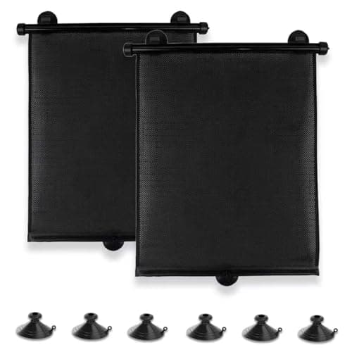 Image of SONRUIJIE 2 Pack Roller Car Side Window Sun Shade for Baby, Retractable Car Window Shade for Car Blocks Heat and UV Protection Roller Sunshade Visor for Baby, Kids, Pets, Passengers (45 x 50 cm)
