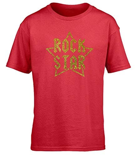 Image of Hippowarehouse Rock Star - Glitter Kids Children's Short Sleeve t-Shirt Red