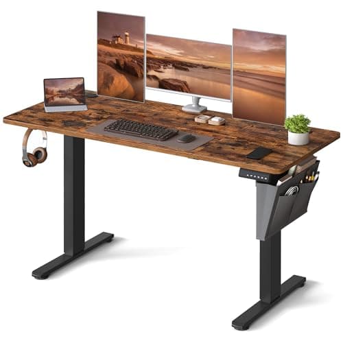 Image of VASAGLE Electric Standing Desk, Height Adjustable Desk, 60 x 140 x (72-120) cm, 4 Memory Heights, Storage Pocket, for Home Office, Study, Rustic Brown and Ink Black LSD134K02