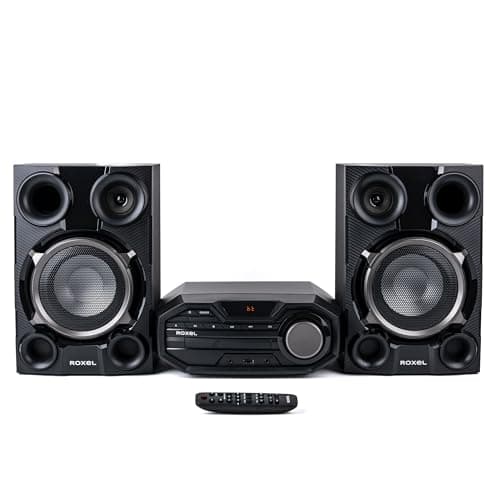 Image of Roxel Roar CD Player Mini Hi-Fi System, 100W Speakers, BT Streaming, USB MP3 Playback, FM Radio, CD/CD-R/RW Compatible, AUX-In, Headphone Socket, Remote Control, Carbon & Gunmetal Finish (RCD-660)
