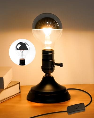Image of Lustaled E27 Industrial Table Lamp Base with 4W LED Bulb, Vintage Lamp with UK Plug in Cord, Small Metal Steampunk Bedside Lamp Base Desk Light for Bedroom Living Room Office Cafe