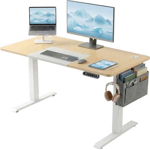 Image of Blisswood Computer Standing Desk, Electric Height Adjustable 120 × 60cm, Sit Stand Office Desk with Memory Smart Panel, Industrial Design PC Gaming Metal Frame Table, Home Writing Workstation_Brown