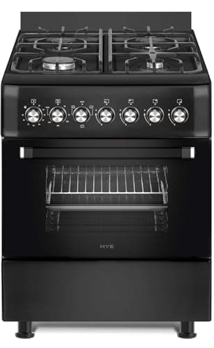 Image of HYE Cooker - Gas Cooker With 4 Gas Burners, 62L Electric Oven, 60cm Width, Modern Freestanding Design, Black, Ideal For Family Homes - C01FS60G17