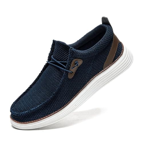 Image of LANGFEUU Mens Slip-On Loafers Moccasin Slippers Men Casual House Driving Shoes Breathable Lightweight Sneakers Dark Blue UK 10
