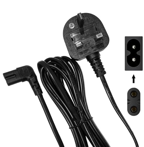 Image of FASTRONICS® Right Angle Figure 8 Power Cable 5M (IEC-C7) – UK 3-Pin to C7 Mains Lead | 100% Copper | BS1363 Safety Approved | For Samsung/LG TV, PS4, PS5, Sky, Speakers