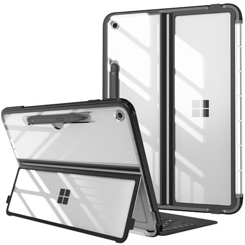 Image of Fintie Case for Microsoft Surface Pro 12 Inch 1st Edition (2025), Shockproof Folio Case with Transparent Back Cover, Compatible with Type Cover Keyboard, Black