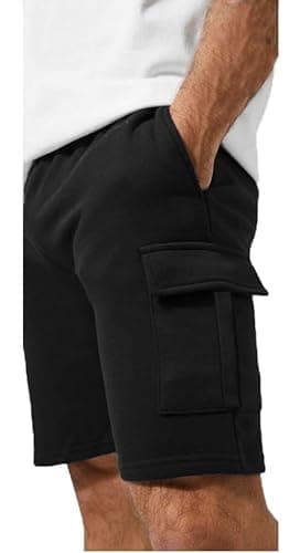 Image of JUST LOOK Mens Cargo Fleece Shorts Sweat Summer Jogger Plain Jersey Jogging 2 Zip Pockets New (UK, Alpha, XL, Regular, Regular, Black)