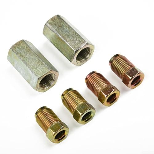 Image of Brake Pipe Union Connector 3/16 Inch Brake Line Fitting M10 x 1mm Female Adapter Steel Hose Joiner Double Way Pipe Connector Metric Nut Set for Car Repair Kit