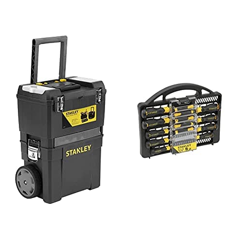 Image of Stanley Mobile Work Centre Toolbox, 2 Tier Stackable Units, 1-93-968 Screwdriver Set 34 pcs - STHT0-62141