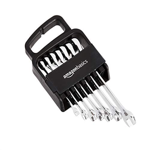Image of Amazon Basics Ratcheting Wrench Spanner Sets, Metric, Chrome Vanadium Steel, 72-Tooth Ratchet, 5° Swing Arc, 7-Piece, 8-17 mm, for Automotive & Home Repair