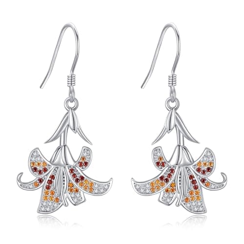 Image of Lily Earrings 925 Sterling Silver Lily Dangle Earrings Flower Jewellery for Women