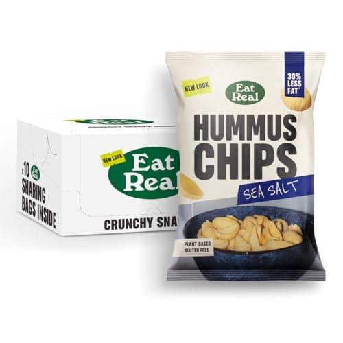 Image of Eat Real, Hummus Chips, Sea Salt, 10 X 110g, Gluten-Free Crisps Multipack, Vegan-Friendly, Healthy Snacks, Plant-Based