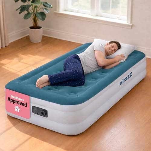 Image of airzzZ Slumber Plus Air Bed - Single High Raise Flocked Non Slip Mattress - Inbuilt Electric Pump - Quick Self Inflation & Deflation - Camping,Hiking, Caravan, Guest Bed - Comes With Carry Bag