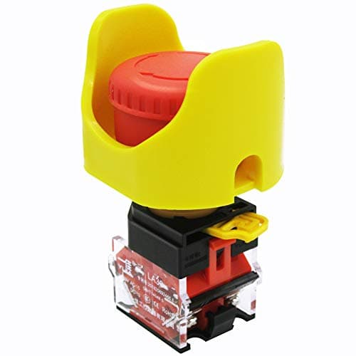 Image of mxuteuk 2NC Red Mushroom Switch 22mm Red Mushroom Emergency Stop Push Button Switch AC 660V 10A + Protective Cover Anti-misoperation，3 Years Warranty LA36-02ZS-XYB