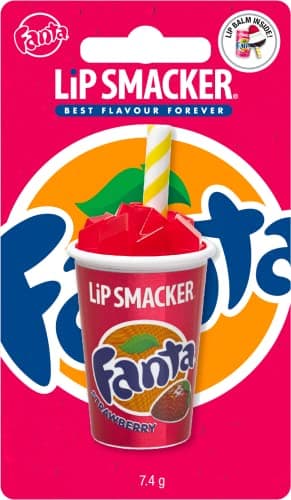 Image of Lip Smacker Coca-Cola Cup Collection, Single Strawberry Fanty Lip Balm Blister, Coca-Cola inspired, Moisturizing and Refreshing
