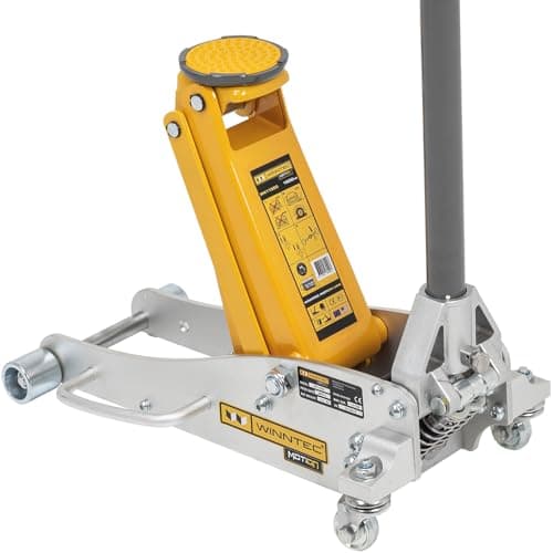 Image of WINNTEC 1.5 Ton Aluminium Hydraulic Trolley Jack with 2-Speed Lowering & Turbo Lift, 90mm to 360mm Lifting Height