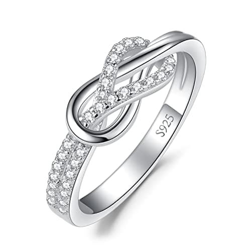 Image of JewelryPalace Double Infinity Knot Cubic Zirconia Promise Rings for Women, Love Twisted 14K White Gold 925 Sterling Silver Ring for Girl, CZ Gemstone Jewellery Sets Rings R