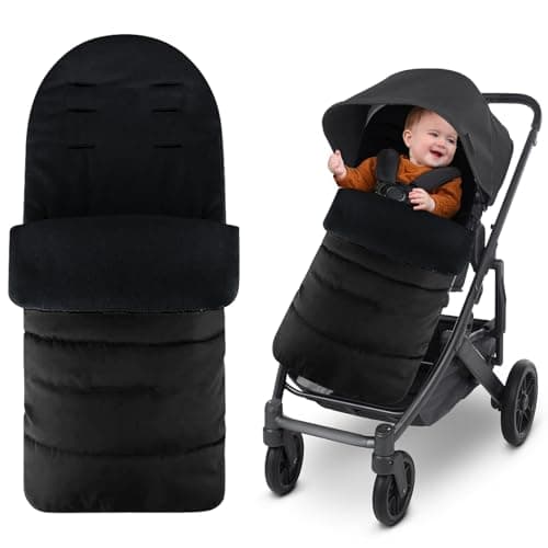 Image of Universal Footmuff for Stroller,Warm and Cozy Pushchair & Pram Footmuffs,Waterproof and Windproof Footmuff with Coral Fleece Lining,Universal Cosy Toes Fits Most Buggies and Strollers (Black)