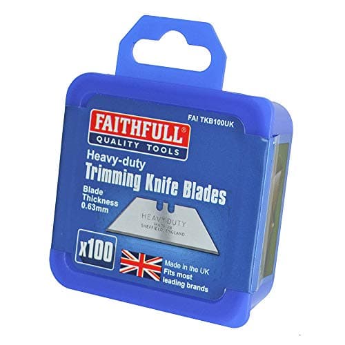 Image of Faithfull Heavy-Duty Trimming Knife Blades with Storage Box, Made in the UK – Pack of 100
