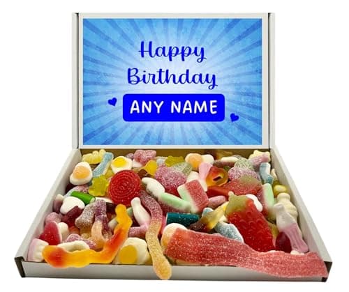 Image of Any Name Personalised Happy Birthday Popular Quality Pick n Mix Sweets Letterbox Gift Selection (Jelly and Fizzy Mixes, 200g of each)