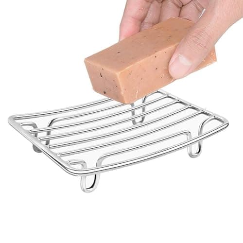 Image of Shower Soap Tray - Drainage Dish Rack, Portable Bathtub Shelf | Stainless Steel Slim Travel-Friendly Basket, Anti-Slip Raised Edge Frame Structure Apartment Restroom Cabinet Countertop Utility Home