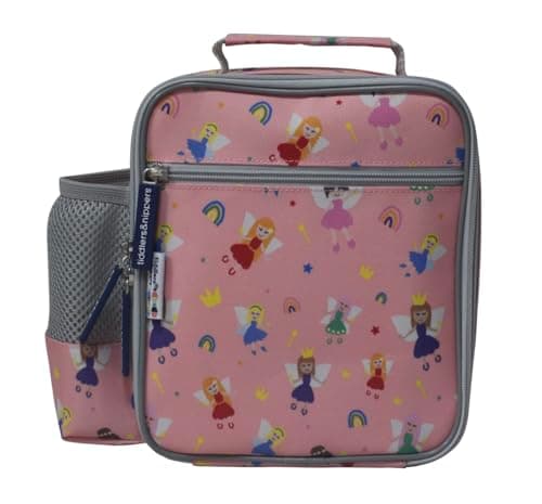 Image of tiddlers & nippers Kids Lunch Bag | Insulated Lunch Box | Double Zipped Large Compartment | Zipped Front Storage, Carry Handle & Mesh Side Pocket (Fabulous Fairies)