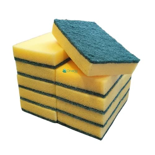 Image of 10 x Large Sponge Scourers 14 x 9cm. Heavy Duty for Cleaning, Washing Up, Kitchen, Household Use.