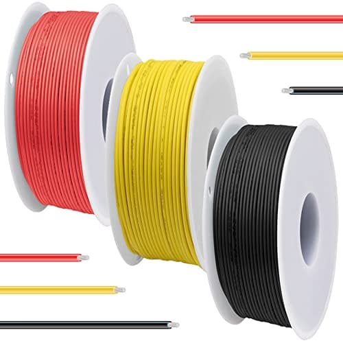 Image of DAOKAI 24 Gauge Silicone Wire 600V 24 AWG Stranded Tinned Coated Copper Wires 3 Color (Black, Red, Yellow) 7m/23ft Each Electrical Cable Hook Up Wire Kit for 3D Printer, Model Car