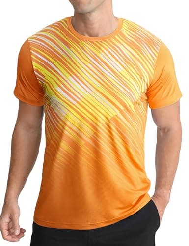Image of APTRO Men’s T-Shirts Gym T Shirts for Men Moisture Wicking Athletic Breathable Running Tops Quick Dry Short Sleeve T-Shirt Orange Stripe L