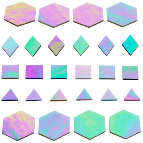 Image of 100pcs Mixed Colors Iridescent Glass Mosaic Tiles - 1 Inch Edge Length Mixed Shapes (Triangle, Diamond, Square, Hexagon) for DIY Crafts, Home Decor
