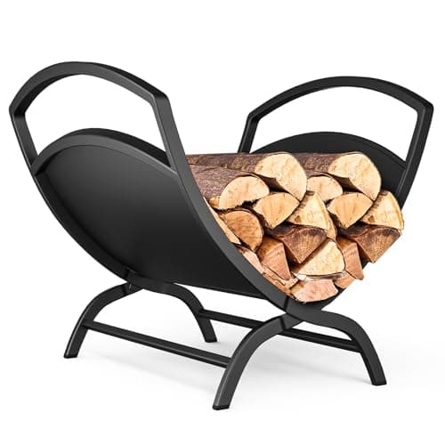 Image of VOUNOT® Firewood Log Rack, Metal X-Shape Log Holder Firewood Storage Stand for Fireplace, Indoor&Outdoor, 40.5 × 32 × 33 cm, Black