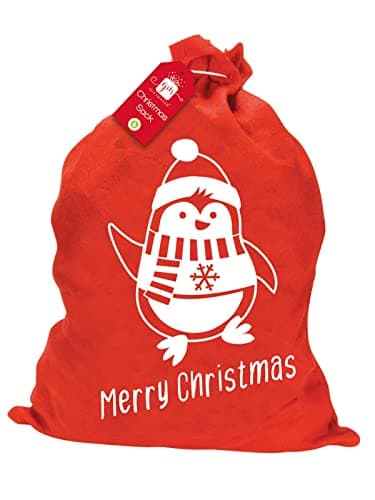 Image of Giftmaker Childrens Novelty Christmas Santas Sack Red Penguin Design