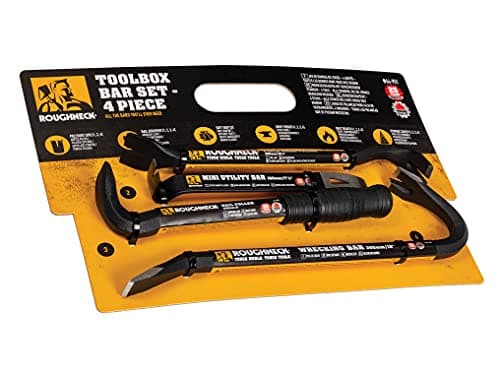 Image of Roughneck ROU64951 Toolbox Bar 4 Piece Set Including: Wrecking Bar (12in), Nail Puller (9in), Floorboard Puller (10¼in) & Mini Utility Bar (7½in)