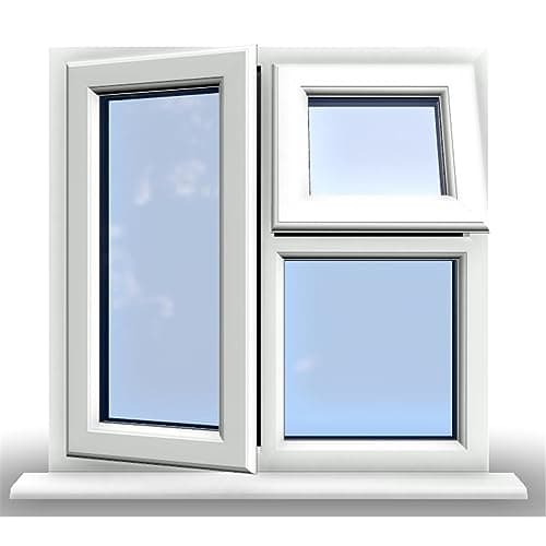 Image of 1045mm (W) x 1095mm (H) PVCu StormProof Window - 1 Opening Window (LEFT) - Top Opening Window (RIGHT) - White