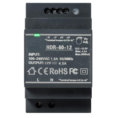 Image of Jadeshay DIN Rail Switching Power Supply 12V 4.5A 60W, AC100-240V to DC12V Universal Power Supply Transformer with Overload Protection for Industrial Automation and Household Appliances