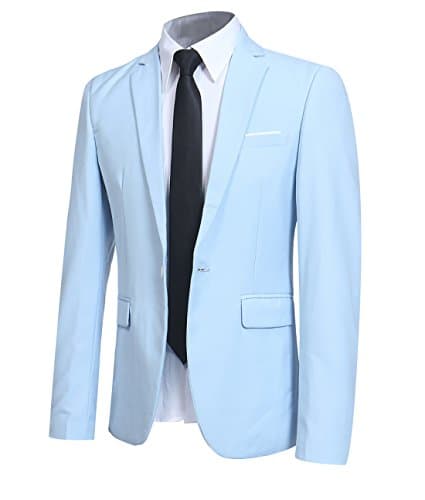 Image of Allthemen Mens Casual Blazer Slim Fit Formal Business Suit Jackets 1 Button Single Breasted Tuxedo Smart Blazer Light Blue L