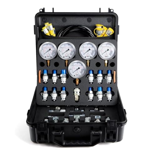 Image of Hydraulic Pressure Test Kit，600bar /8700psi / 60mpa 5 Gauges 13 Test Couplings 14 Tee Connectors 5 Test Hoses, Hydraulic Gauge Kit Sturdy Carrying Case for Excavator Construction Machinery Ships Mine