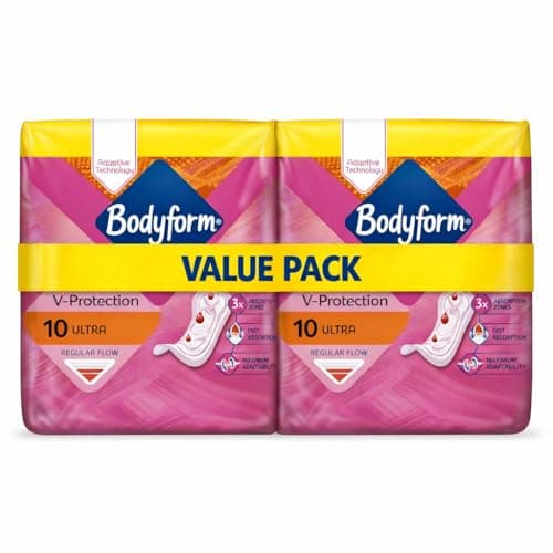Image of Bodyform Sanitary Towels Cour-V Ultra Normal - 20 Pads (Pack of 2 x 10) Comfort, Adaptive fit Shaping, Fast Absorption Surface, Three Zone core Support for Everyday use