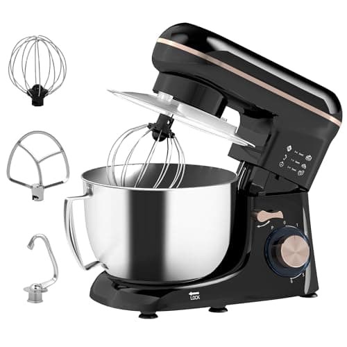 Image of HOMCOM Stand Mixer, 4.5L Food Mixer for Baking, 6 Speeds and Pulse Setting, 1300W Cake Electric Whisk with Dough Hook, Whisk, Stainless Steel Bowl, Splash Guard, Beater, Black