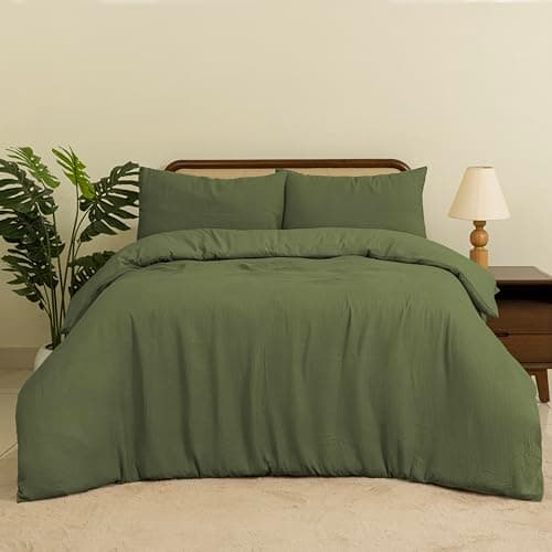 Image of MHG Living Waffle Single Duvet Cover Set (135 x 200 cm) – Cotton Blend, Super Soft & Breathable, Hypoallergenic, Machine Washable Waffle Weave Bedding – Olive Green