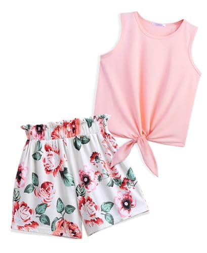 Image of Arshiner Girls Tank Tops with Shorts Set Kids Summer Clothing Sets Casual Fashion Sleeveless T-shirts Outfits for Girls 6-7 years