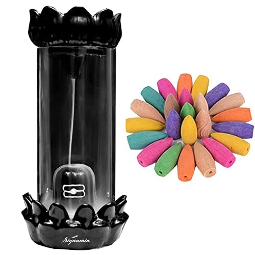 Image of Sassyvilla Shivling Fountain Dhoop Holder bakflow Smoke Fountain Incense Holder Showpiece for Living Room Meditation Yoga Place Shivling Dhoop Fountain Incense Burner Holder with 10 Cones