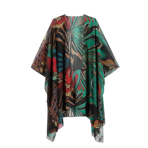 Image of Women's Kimono Cardigan Long Chiffon Floral Swimsuit Cover up Bohemian Beachwear Bikini Shawl Tops