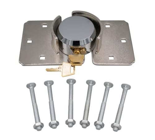 Image of Mytee Products 73mm Hidden Shackle Padlock & Hasp with Keyed Alike 2 Keys - Heavy Duty Solid Steel Hockey Puck Lock Chrome Coating for Enclosed Trailer, Vans, Gates & General Security