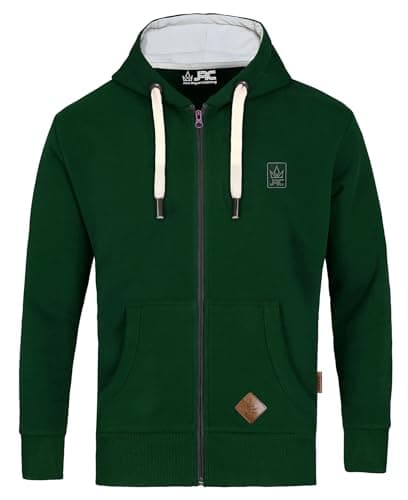 Image of JRC Just Royal Clothing Mens Zipped Fleece Hoodies with Thermal Hood Inner, Casual Zip Up Hooded Sweatshirt Tops with Pockets (Bottle Green, XXXL)