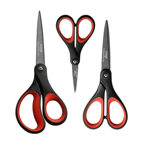 Image of LIVINGO Titanium Scissors Set - Heavy Duty Sharp Non-Stick Blades for Paper, Fabric, Stationery - Comfort Grip Handles - Ideal for Home Office School and Crafting - Includes 5", 7", 8" Sizes