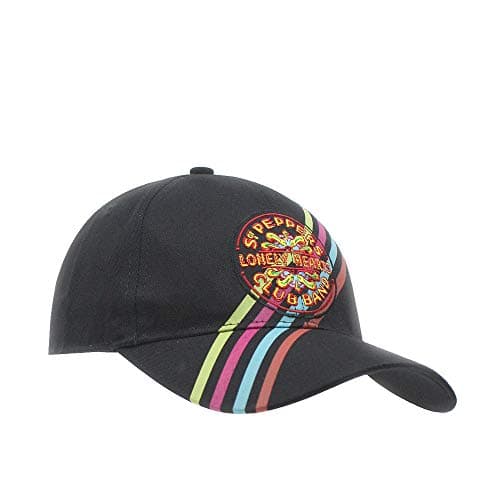 Image of The Beatles Classic Adjustable Baseball Cap Drop T Logo Sgt Pepper Drum Abbey Road (Sgt. Pepper Stripes) Y, Black, One size