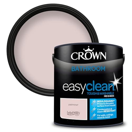 Image of 2.5L CROWN Easyclean Bathroom MID-SHEEN Emulsion Multi Surface Paint With MOULDGUARD+ That can be Used on Walls, Ceilings, Wood and Metal. Stain & Scrub Resistant Formula – Pashmina