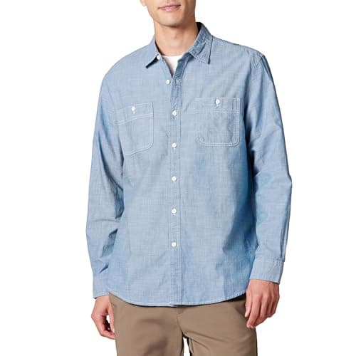 Image of Amazon Essentials Men's Regular-Fit Long-Sleeve Chambray Shirt, Blue, XL